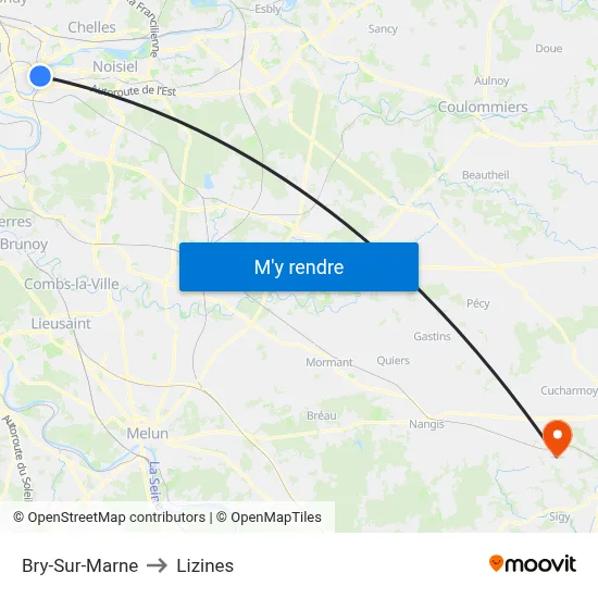 Bry-Sur-Marne to Lizines map