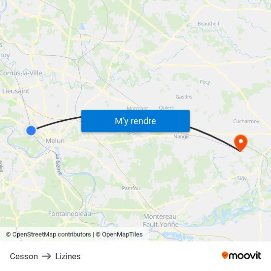 Cesson to Lizines map