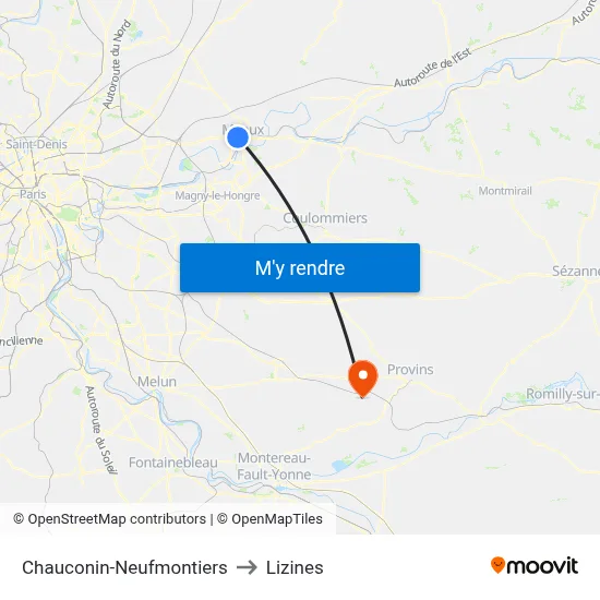 Chauconin-Neufmontiers to Lizines map