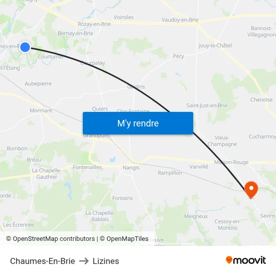 Chaumes-En-Brie to Lizines map