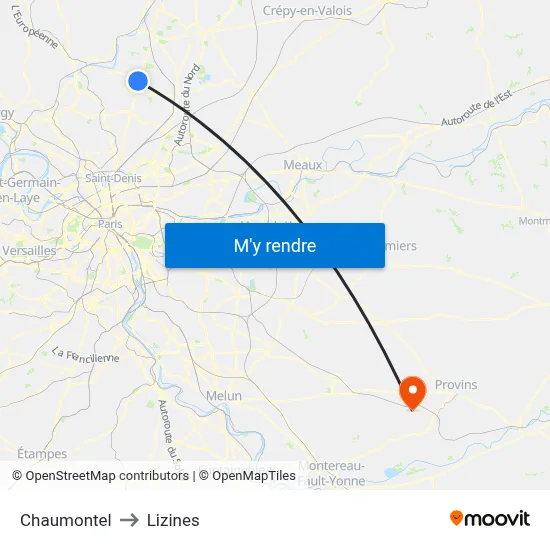 Chaumontel to Lizines map