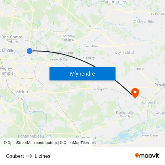 Coubert to Lizines map