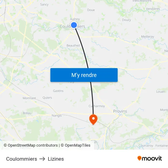 Coulommiers to Lizines map