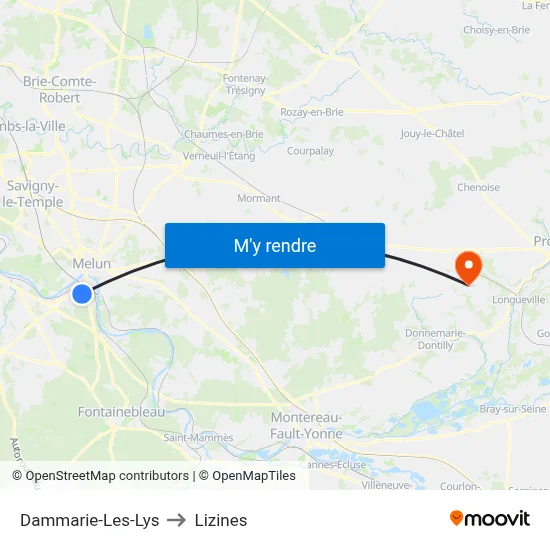 Dammarie-Les-Lys to Lizines map