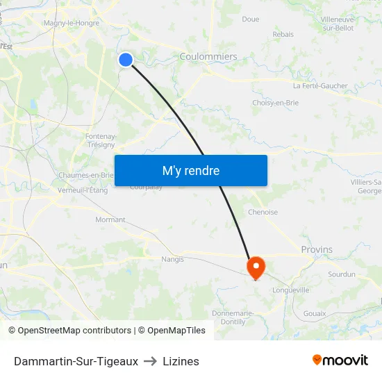 Dammartin-Sur-Tigeaux to Lizines map