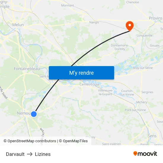 Darvault to Lizines map