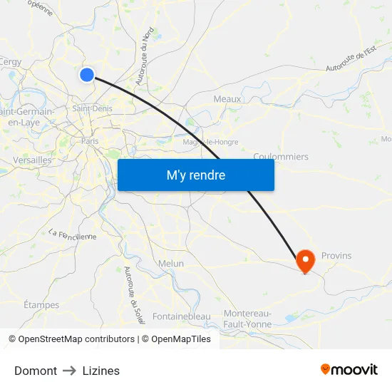 Domont to Lizines map