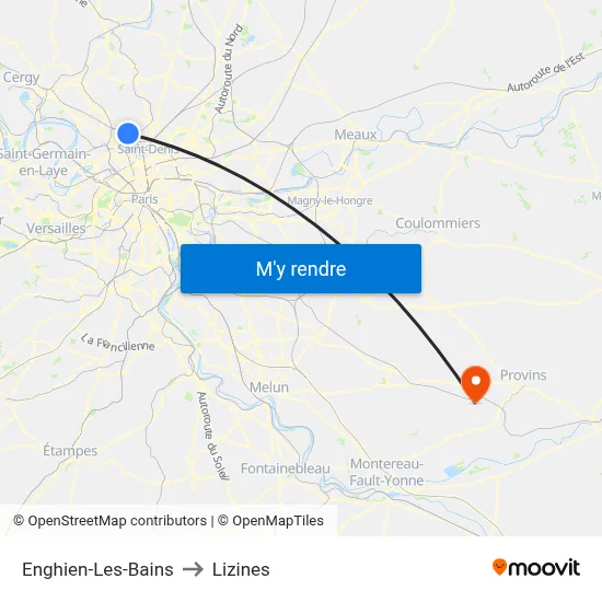 Enghien-Les-Bains to Lizines map