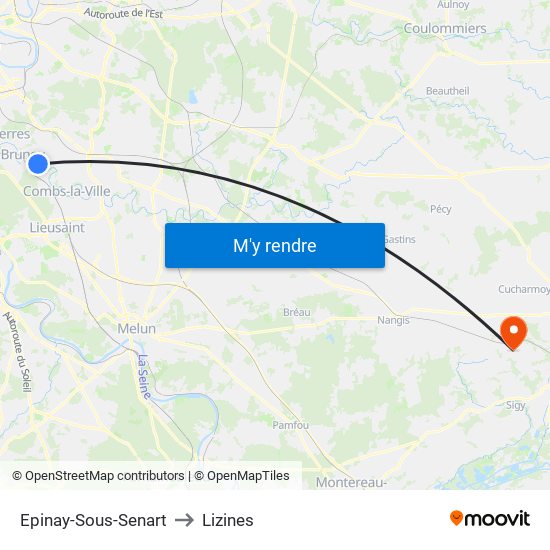 Epinay-Sous-Senart to Lizines map