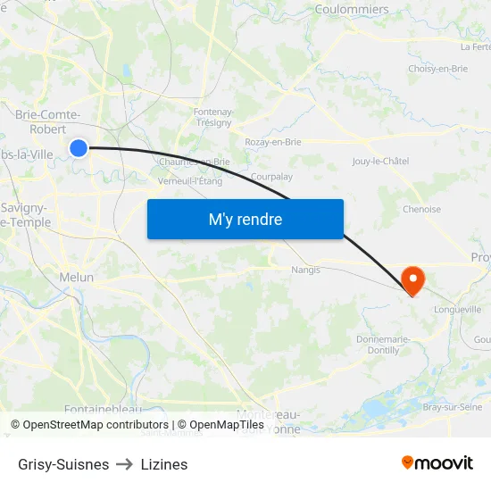 Grisy-Suisnes to Lizines map