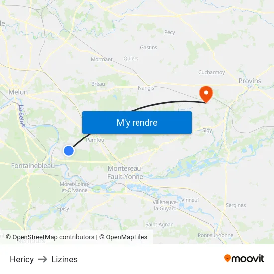 Hericy to Lizines map
