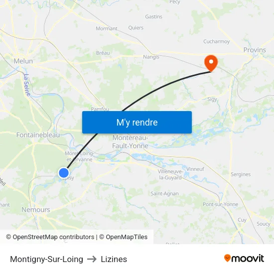 Montigny-Sur-Loing to Lizines map
