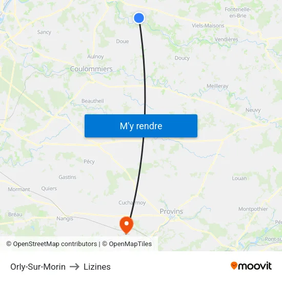 Orly-Sur-Morin to Lizines map