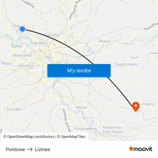 Pontoise to Lizines map