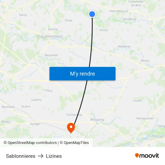 Sablonnieres to Lizines map