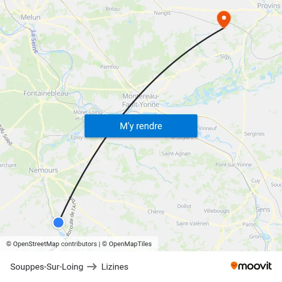 Souppes-Sur-Loing to Lizines map