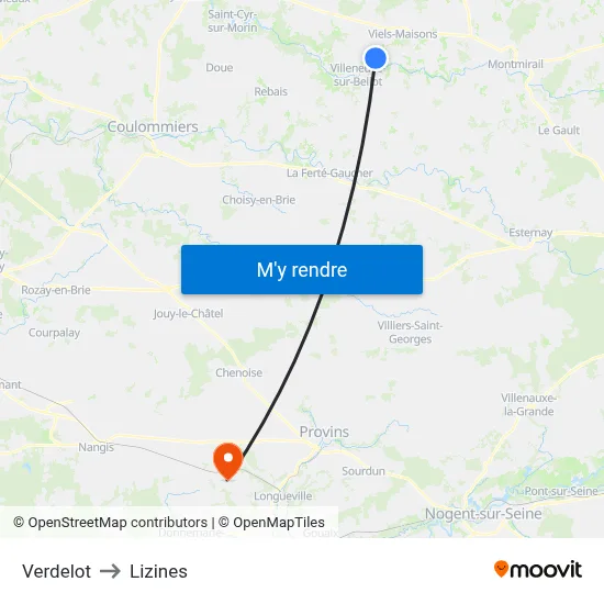 Verdelot to Lizines map