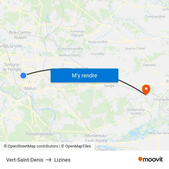 Vert-Saint-Denis to Lizines map