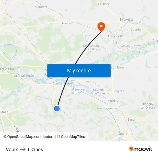 Voulx to Lizines map