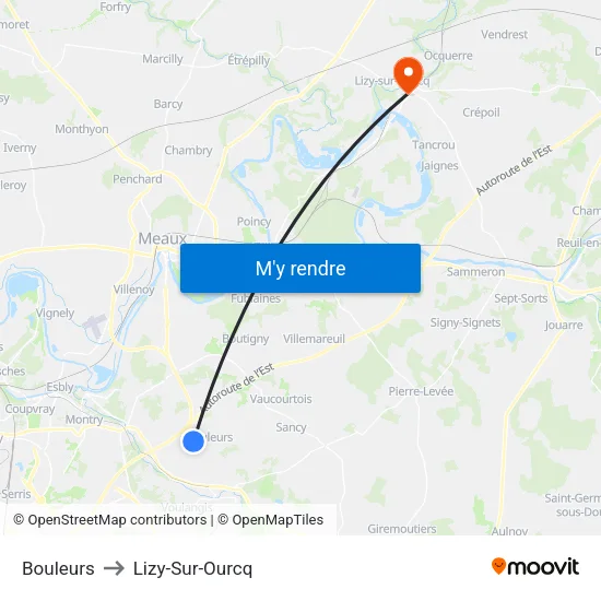 Bouleurs to Lizy-Sur-Ourcq map