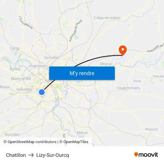 Chatillon to Lizy-Sur-Ourcq map