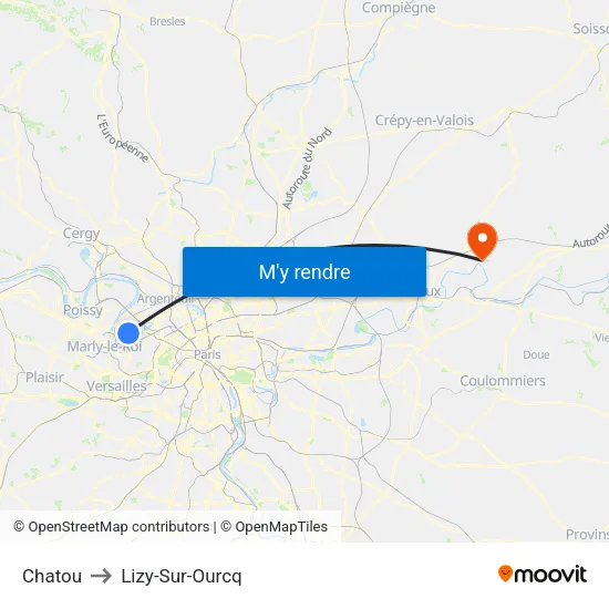 Chatou to Lizy-Sur-Ourcq map