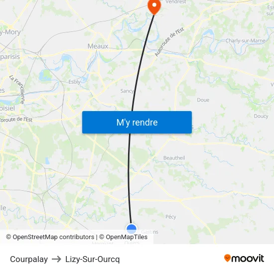 Courpalay to Lizy-Sur-Ourcq map
