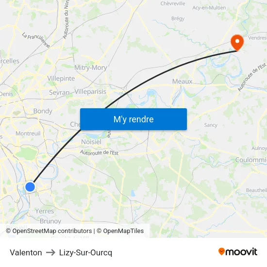 Valenton to Lizy-Sur-Ourcq map