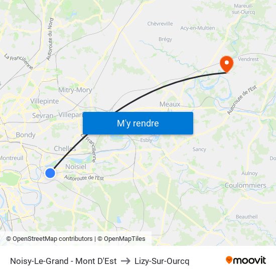 Noisy-Le-Grand - Mont D'Est to Lizy-Sur-Ourcq map