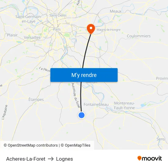 Acheres-La-Foret to Lognes map