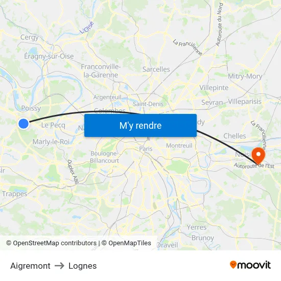 Aigremont to Lognes map