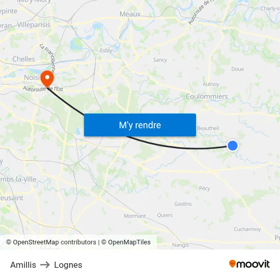 Amillis to Lognes map