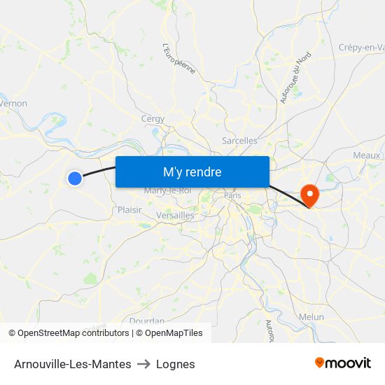 Arnouville-Les-Mantes to Lognes map