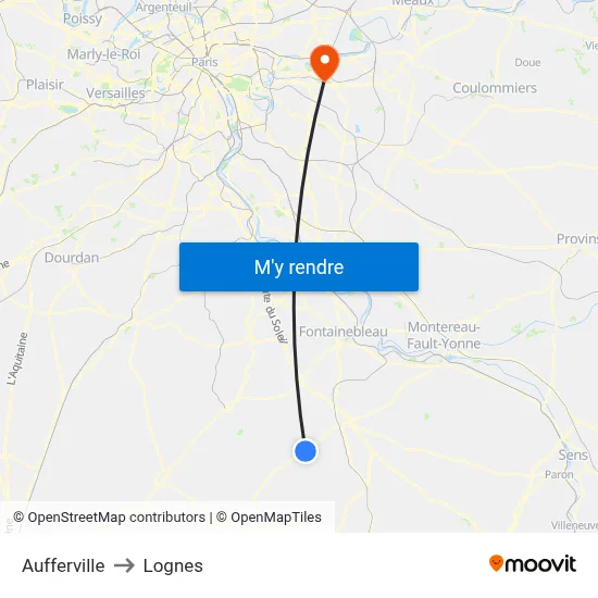 Aufferville to Lognes map