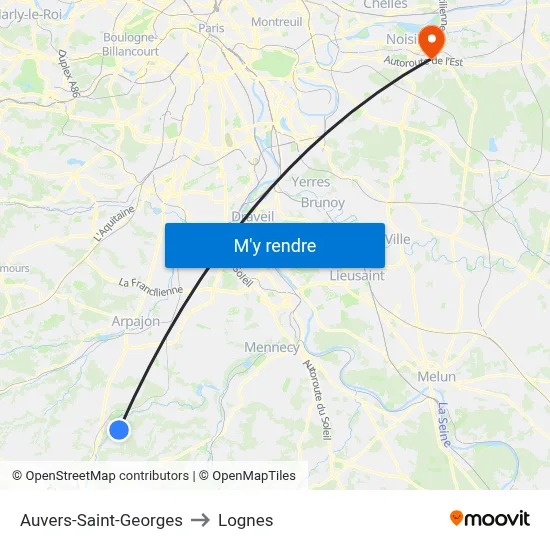 Auvers-Saint-Georges to Lognes map