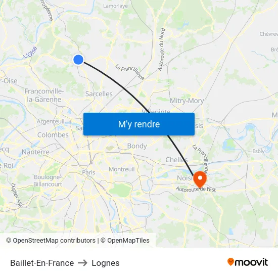 Baillet-En-France to Lognes map