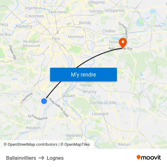 Ballainvilliers to Lognes map