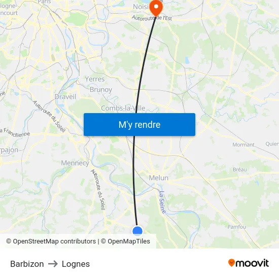 Barbizon to Lognes map
