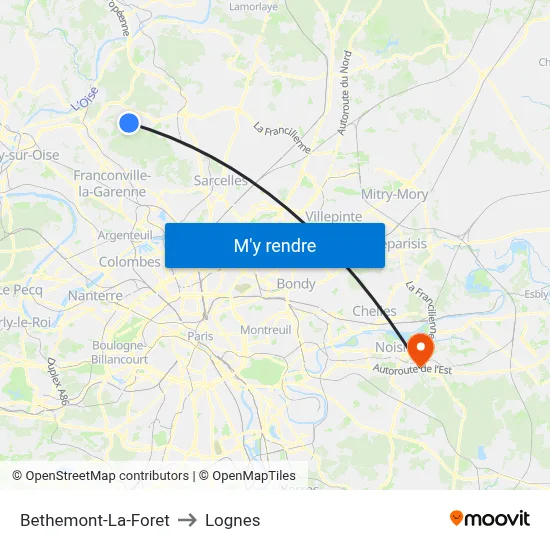 Bethemont-La-Foret to Lognes map