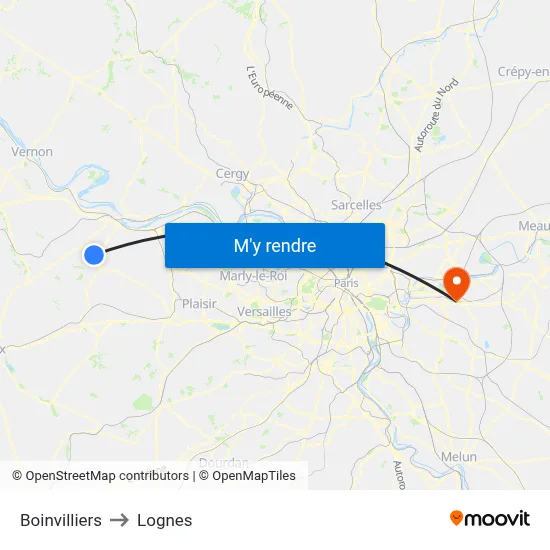 Boinvilliers to Lognes map