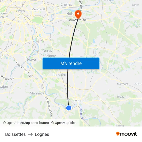 Boissettes to Lognes map