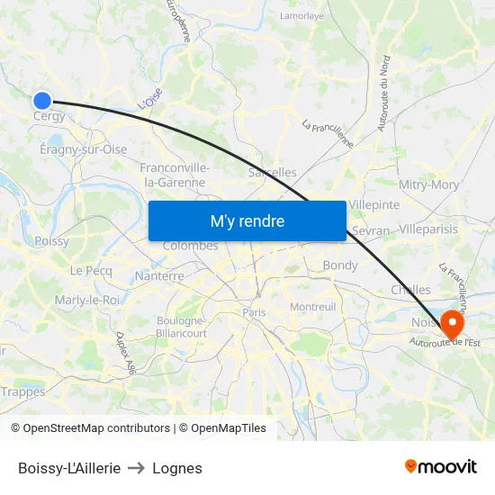Boissy-L'Aillerie to Lognes map