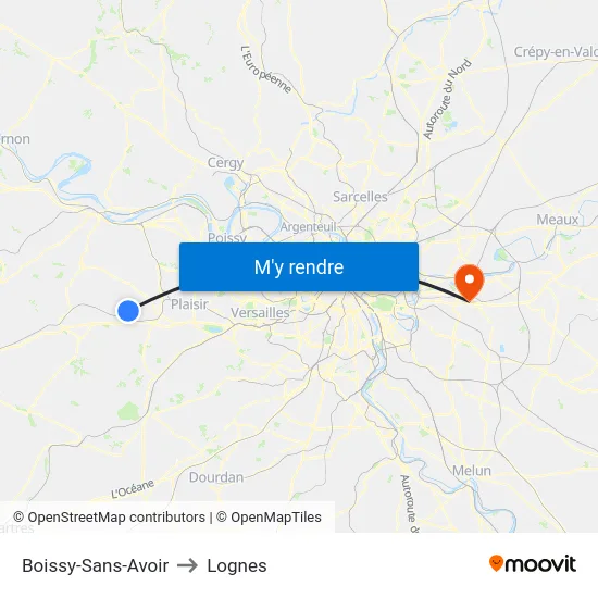 Boissy-Sans-Avoir to Lognes map