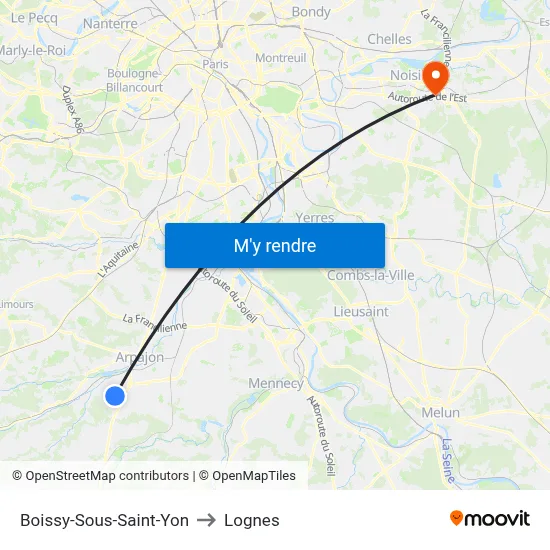 Boissy-Sous-Saint-Yon to Lognes map