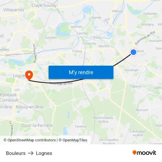 Bouleurs to Lognes map