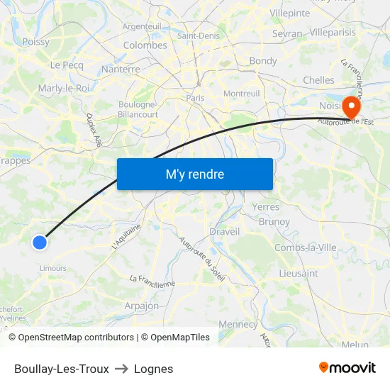 Boullay-Les-Troux to Lognes map
