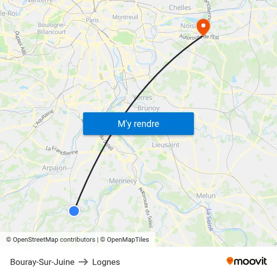 Bouray-Sur-Juine to Lognes map