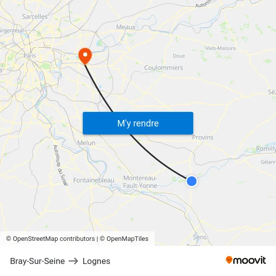 Bray-Sur-Seine to Lognes map