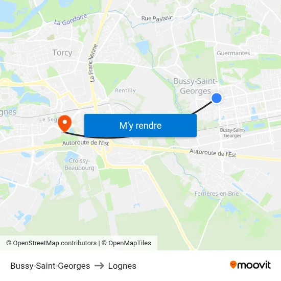Bussy-Saint-Georges to Lognes map