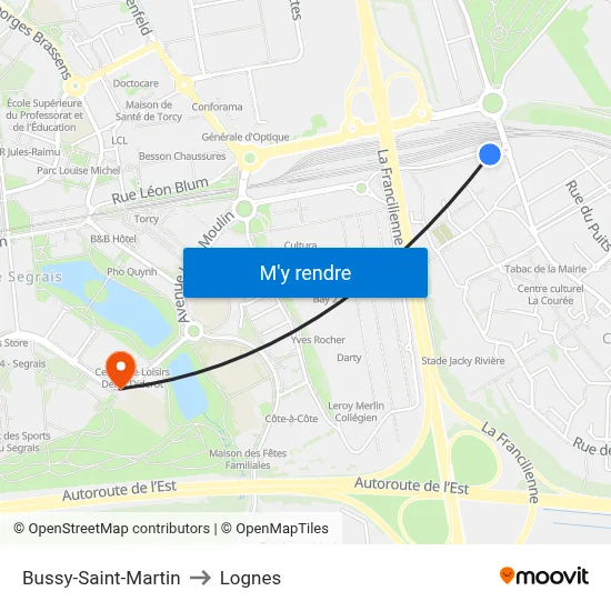 Bussy-Saint-Martin to Lognes map